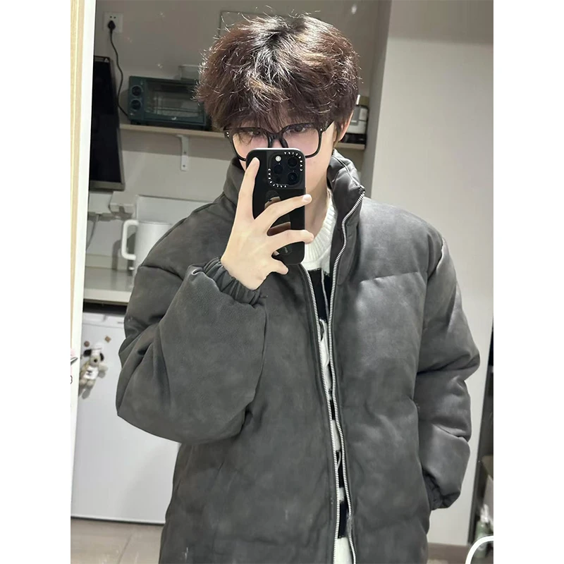 

Thiened Suede ort Cotton Jaet Men's Winter Youth Warmth Bread Sle Stand Collar Anti-Cold Cotton Coat Outerwear