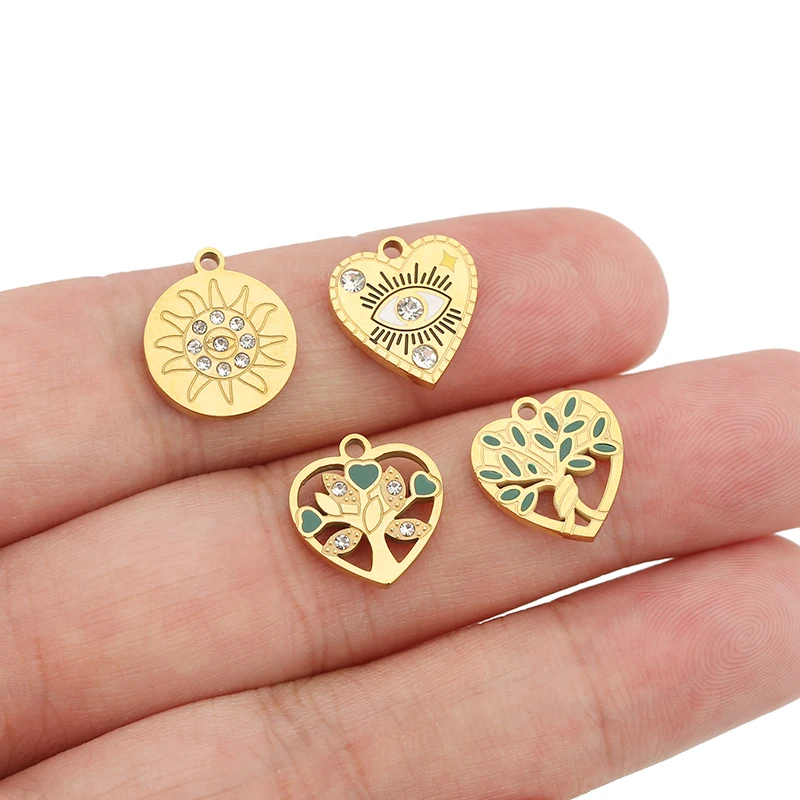 2pcs Stainless Steel Heart Round Charms Life Tree Devil Eye Sun Pendant for DIY Jewelry Making Earring Necklace Jewelry Material view 6