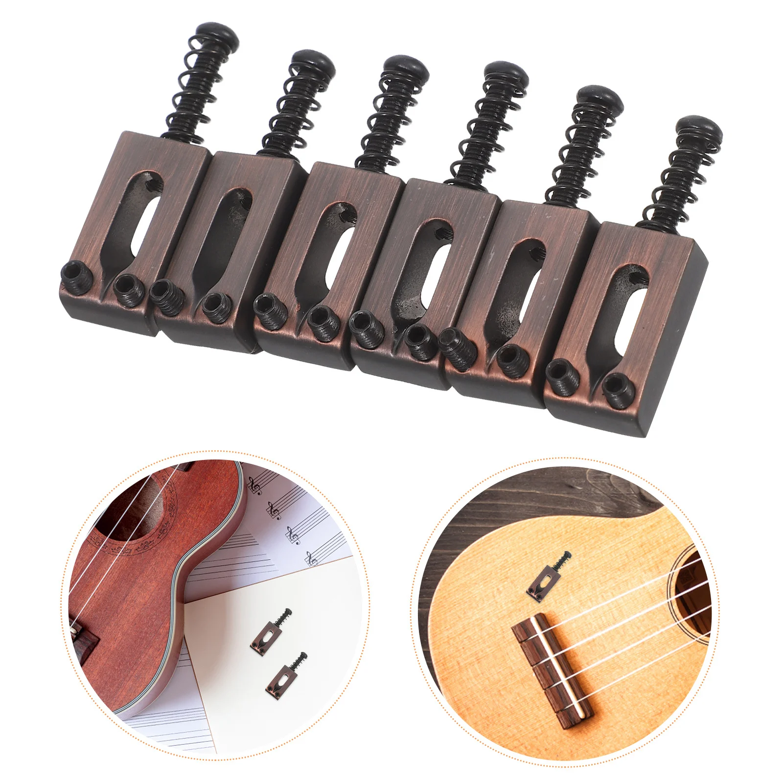 

6Pcs Electric Guitar Bridge Saddle Set Durable Red Copper Sandblasted Stable Straight Spring Design Black Screws Guitar