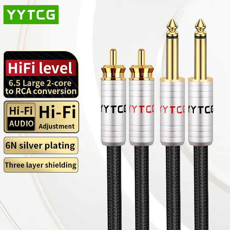 

YYTCG HIFI 6.5mm to RCA Audio Cable Hi-end 6N Silver Plated Dual RCA to Dual 6.35mm Cable Applied to Mixer Console Amplifier