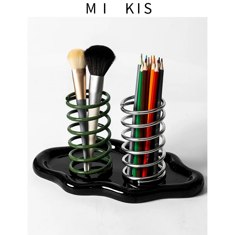 Stainless Steel Bathroom Toothbrush Holder Hollow out Desktop Pen Holder Comb Washing Stand Makeup Brush Storage Organizer