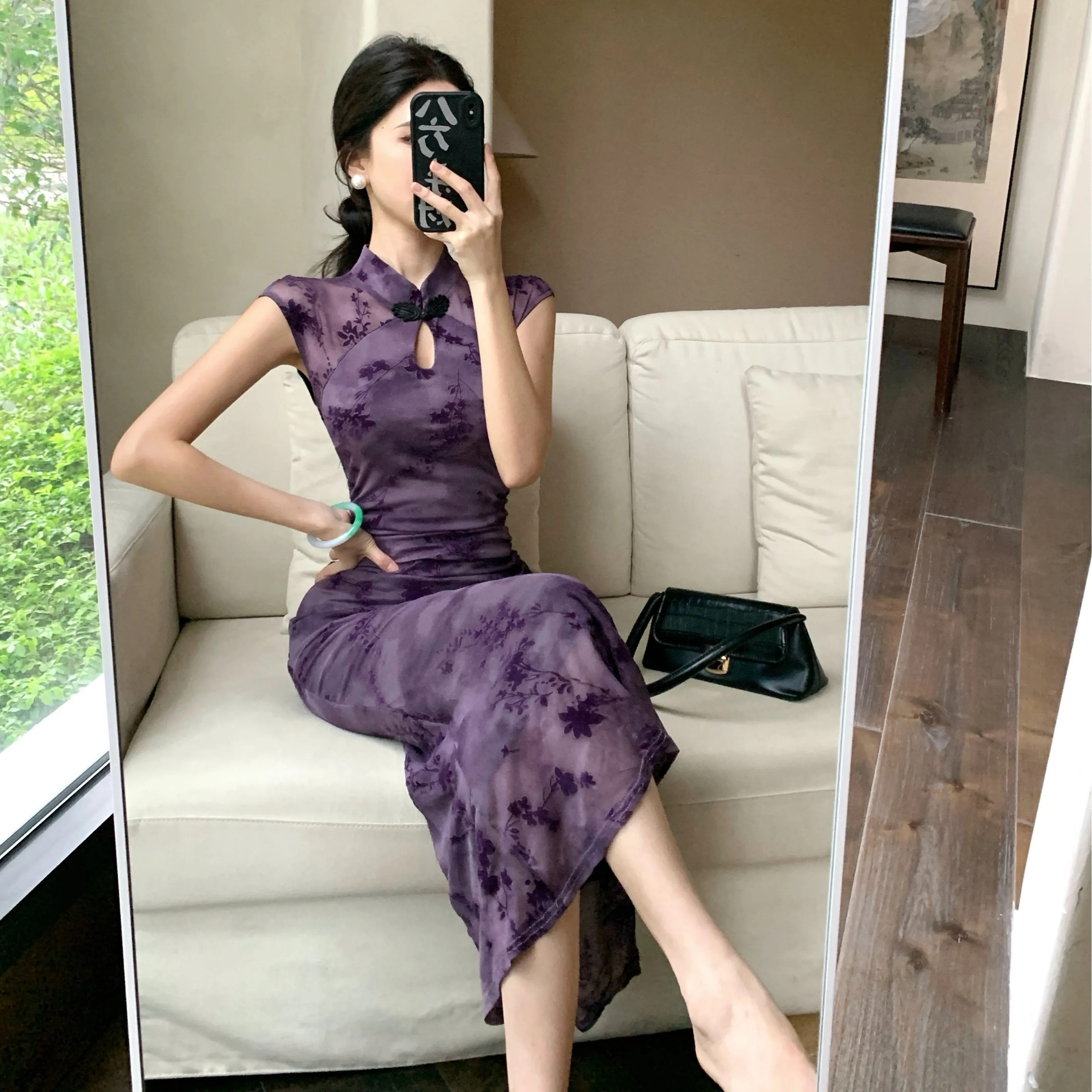 Nieuwe Chinese Sle Afslankende Lange Dr f Sve Fi Staartrok Ontwerp Veelzijdige Zomer Dames Faion Retro Wind