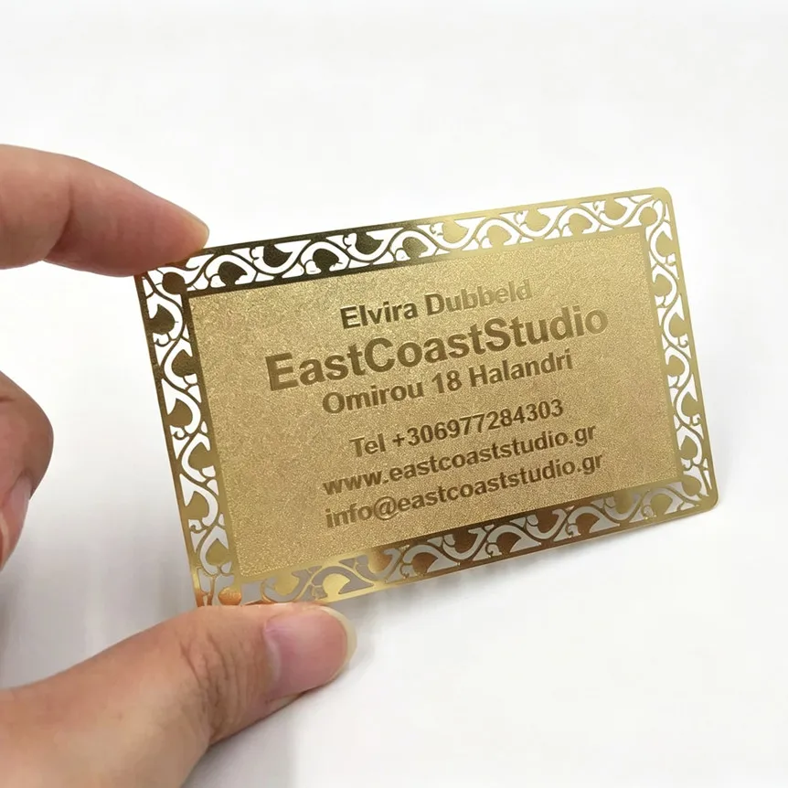 85.5*54*0.3MM Aluminum/ Stainless Steel Metal Business Card , Customized Embossed Gold Business Metal Cards With Hollow Out
