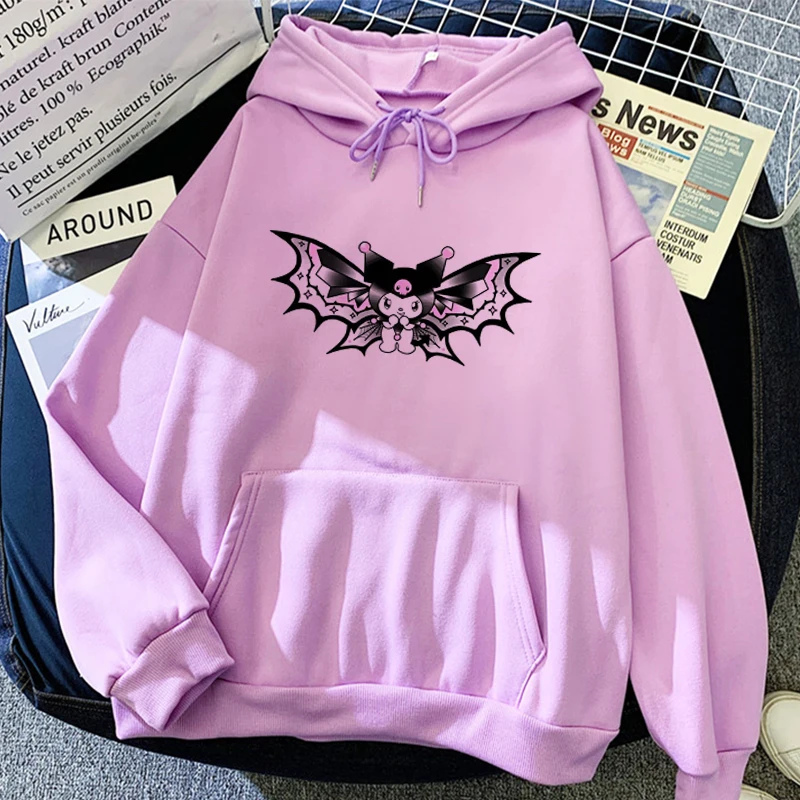 Sweat à capuche imprimé Sanurgente Kawaii Kuromi pour femme, sweat à capuche à manches longues, pull Kawaii simple et à la mode, nouvelle collection