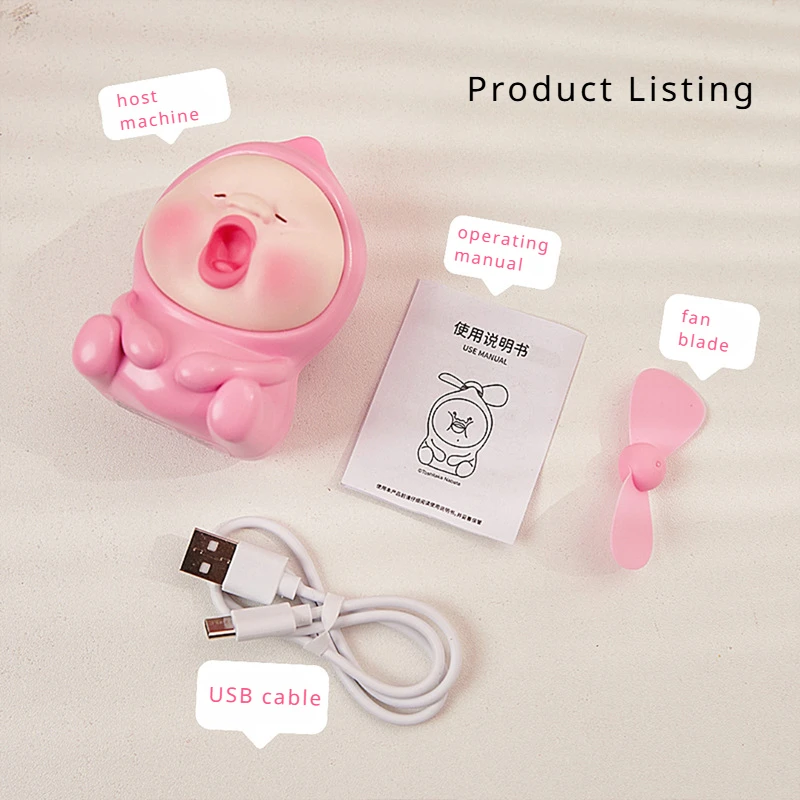 Kobito Doll Electric Mini Handheld Fan USB Charging Action Figure Table Ornaments Stress Release Fidget Toy Children Summer Gift