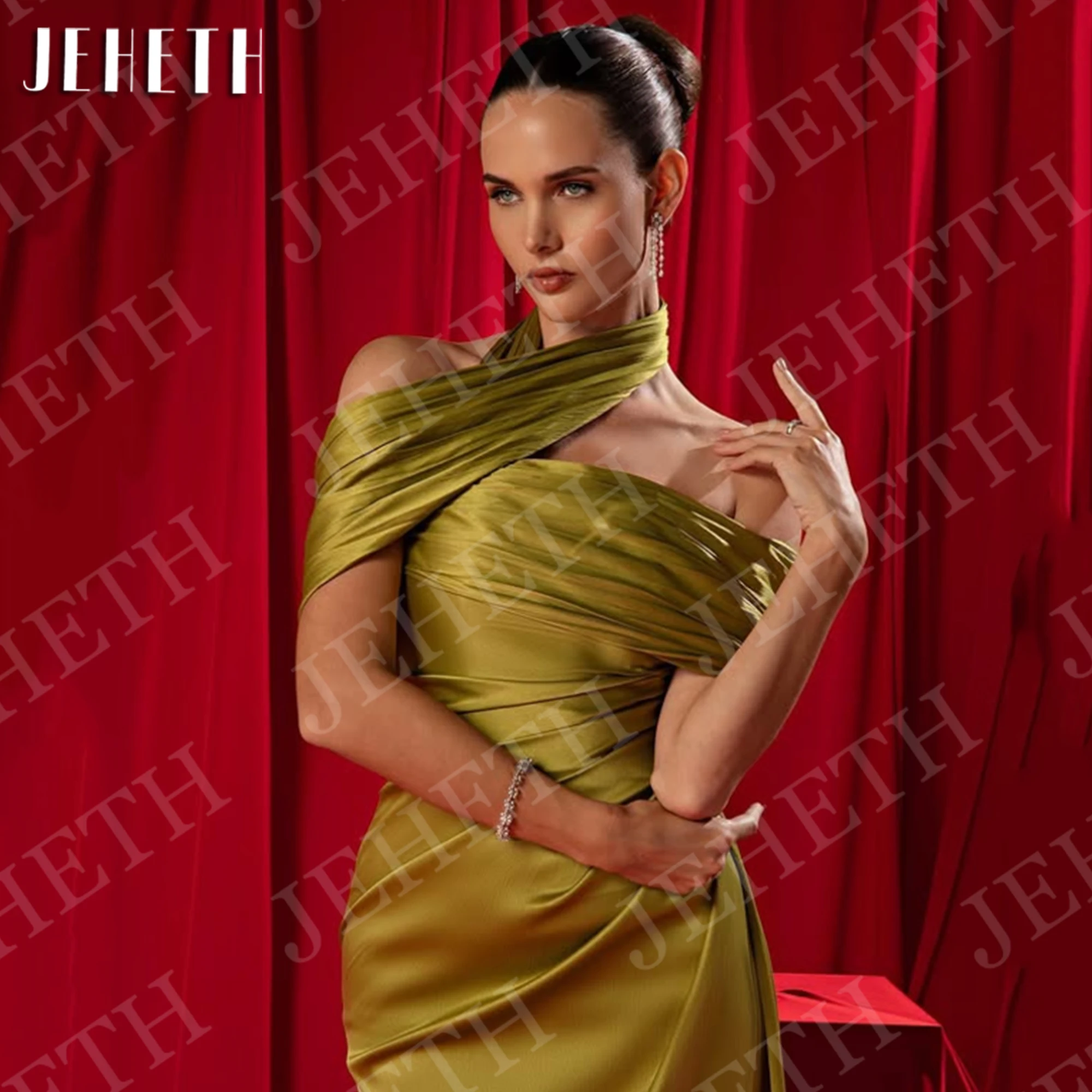 JEHETH Mermaid Prom Dresses 2025 Off Shoulder Women Evening Dress Elegant Satin Saudi Arabia Celebrity Gown Customized Backless image 4