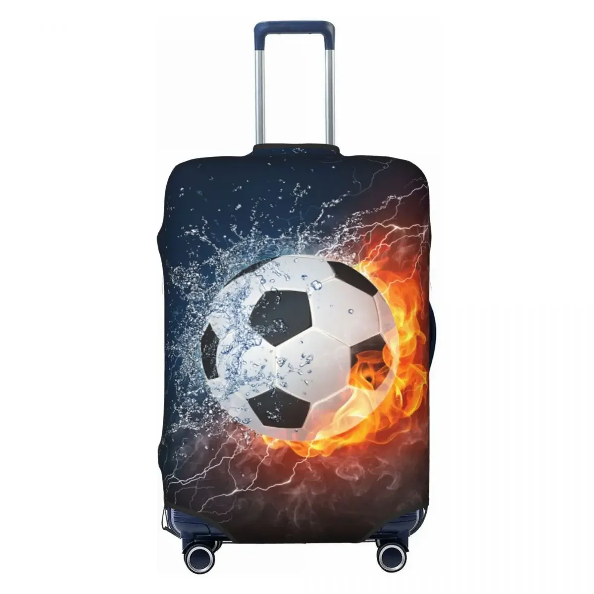 

Custom Soccer In Fire And Water Luggage Cover Protector Cute Football Travel Suitcase Covers for 18-32 Inch