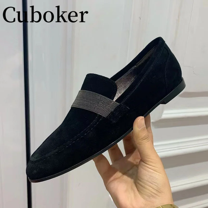 Designer European Spring Oxfords Shoes Flats Heels Women Loafers Real Suede Leather Casual Shoes Women Round Toe Lazy Flats 2024