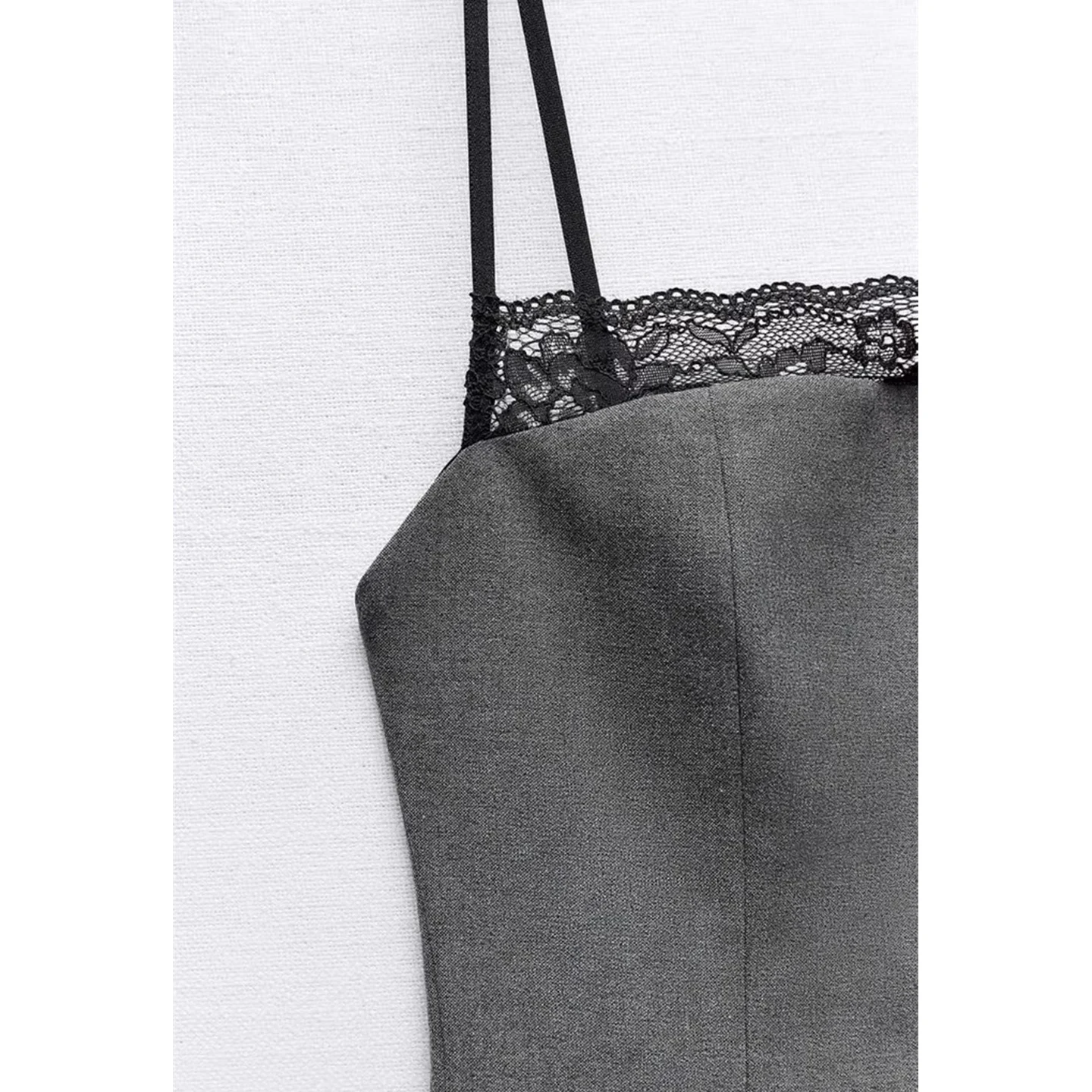 여름 신상 여성 디자인 감각 레이스 디테일 스트라이프 스트랩 드 하이웨이스트 폴리에스터 섬유 100% 출퇴근 슬레 미디 드