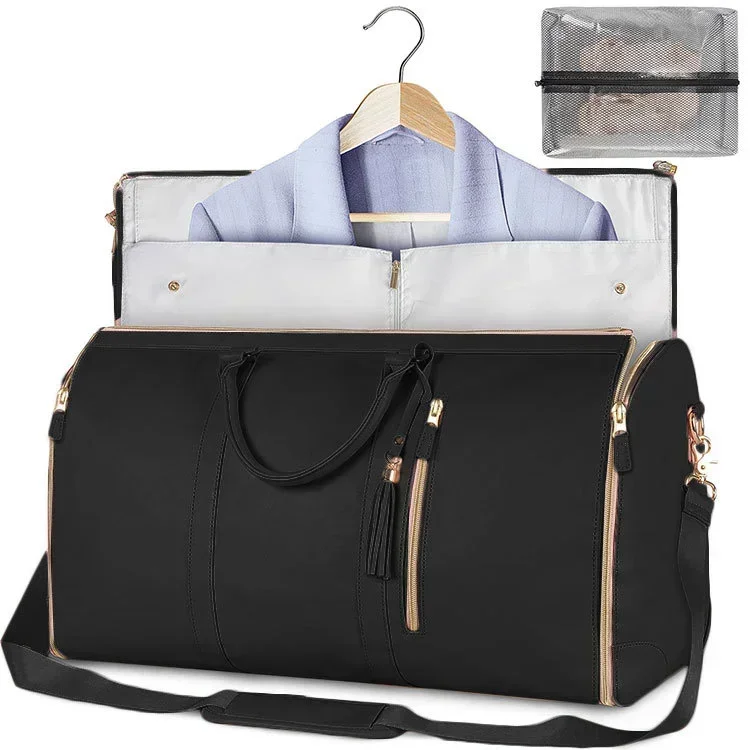 Bolso de viaje plegable para mujer, bolsa de lona de cuero PU grande, bolsa de viaje de negocios