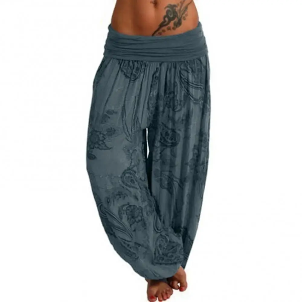 Women Boho Paisley Print Ankle Tied Baggy Loose Pants Long Bloomers Trousers Yoga Pants Harem Pants Wide Leg Pants Sweatpants