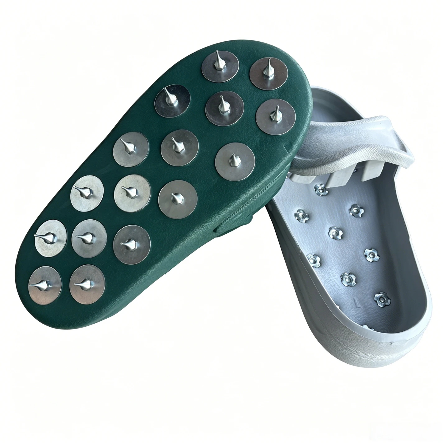 Soft EVA Spiked Shoes Grey/Green for Epoxy Floor Coating Safe Walking on Resin Concrete Cement