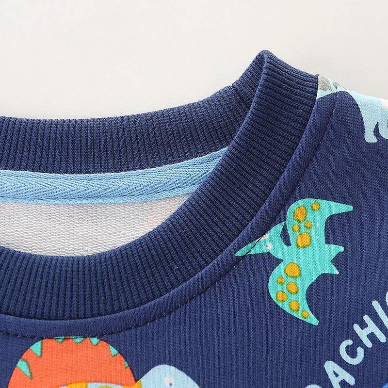 100% Cotton Sweatshirts Boys Pullover Tops  Dinosaur Print Hoodies Toddler Kids Crew Neck Long Sleeve Autumn Winter Clothes