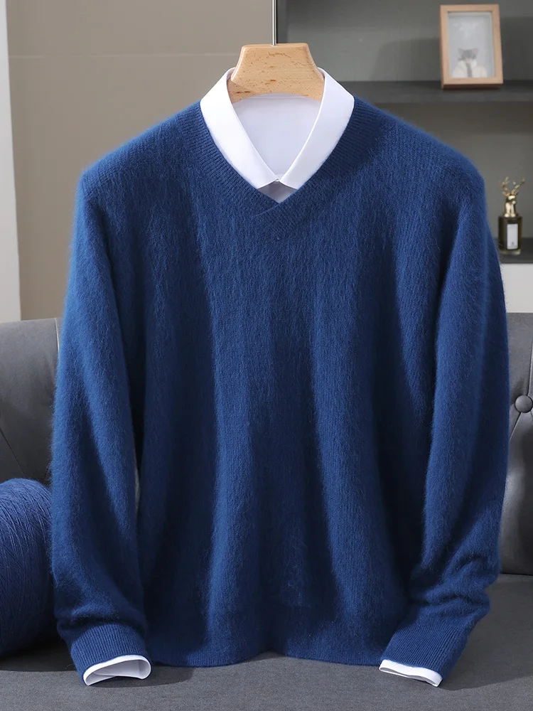 TLOML automne hiver nouveaux hommes 100% vison cachemire pull col en v solide pull intelligent décontracté doux chaud vison cachemire confortable hauts