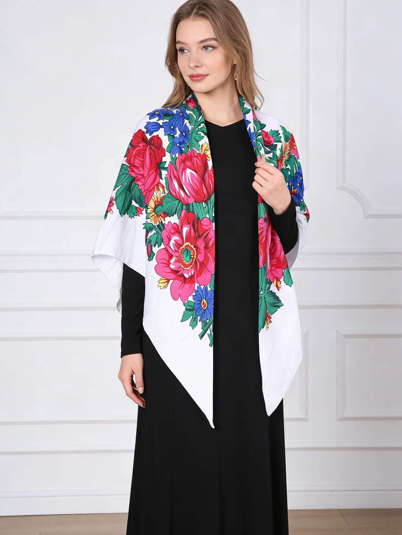 Pañuelo con Estampado Étnico para Mujer, Chal de Moda, Bufanda Rusa, Pañuelo con Diseño de Flor de Peonía, Pañuelo Cuadrado para la Cabeza, Chal Protector Solar, Manta