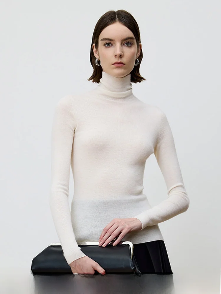 

Pure Wool Slim Fit High Ne Thin Knitted Sweater Women's Base Layer irt Autumn Winter Commute Simple Sle Folded Woolen