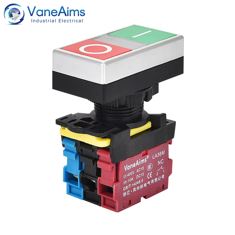 22mm LA36M Double Push Button Momentary Reset Two-position Button Switch with LED 12V 24V 220V 10A NO NC Switch On Off VaneAims
