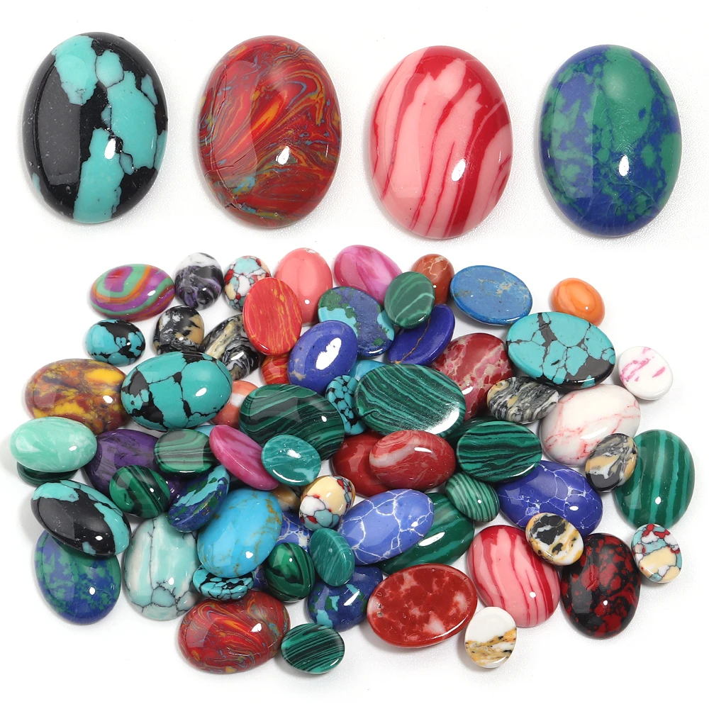 10 Stück Mix Farbe Türkise Steinperlen Oval Cabochon Perlen mit flacher Rückseite Lose Perlen für Schmuckherstellung DIY Armband Halskette Ring
