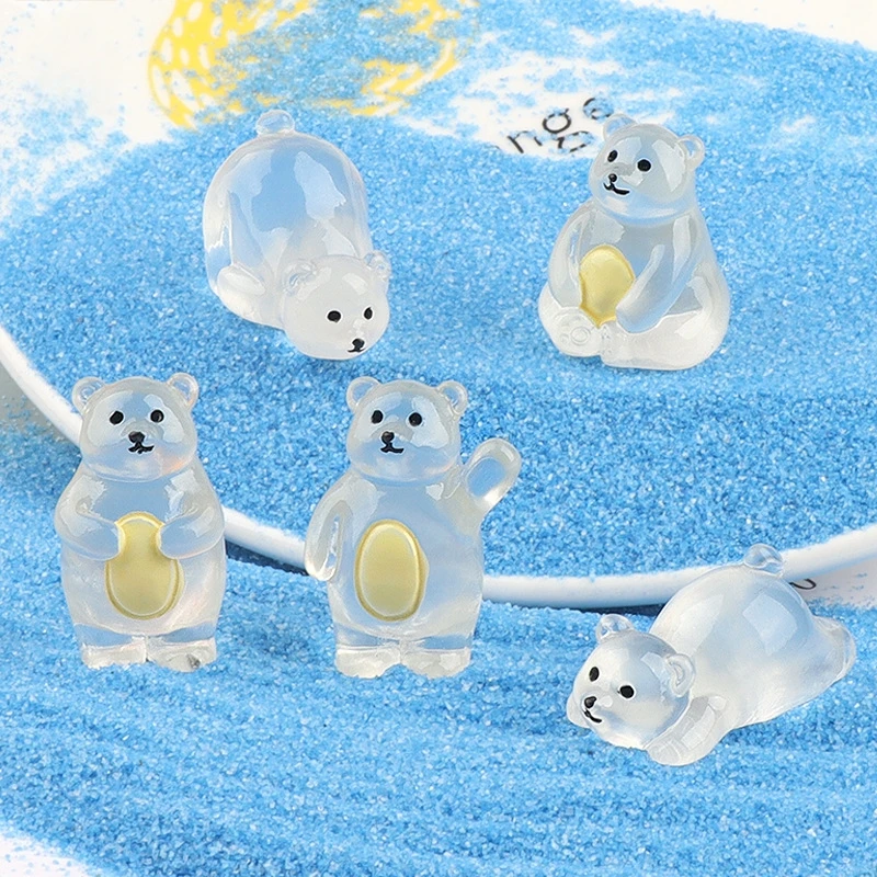 Glow-in-the-Dark 3D Cartoon Polar Bear Figurine - Cute DIY Ornament with Adorable Expressions for Desk & Car Decor