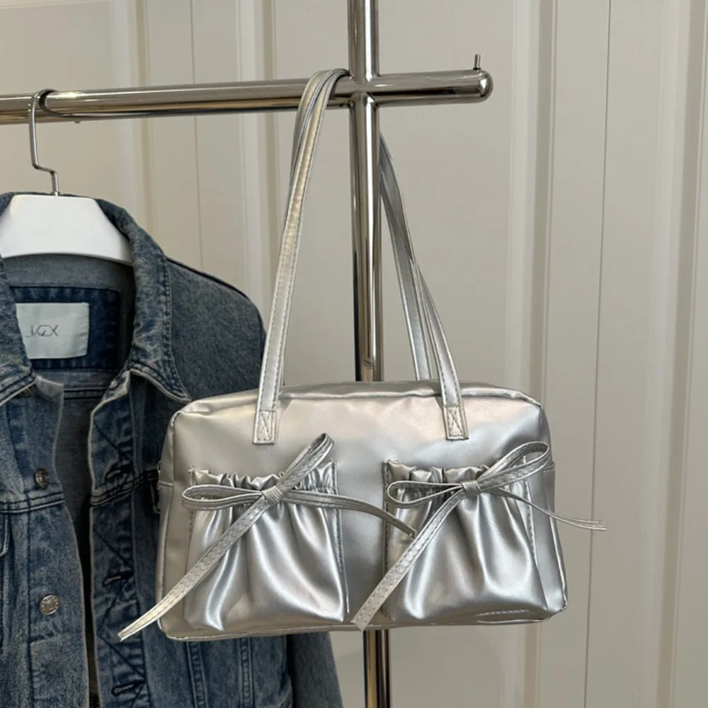 

Модная сумка для боулинга во французском стиле с бантом, элегантная большая вместительная сумка через плечо в стиле бостон, повседневная женская сумка из искусственной кожи, сумка для подмышек