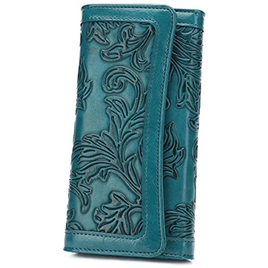 

Women's Wallet Leather RFID Blocking Trifold Ladies Purse Embossed long Clutch Card Holder Phone Checkbook Organizer