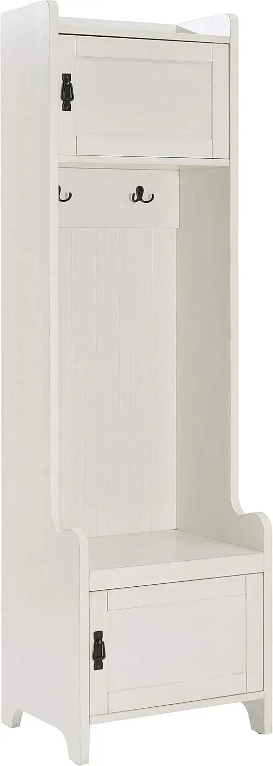 CF6016-WH Fremont Tower Entryway Hall Tree with Storage, Distressed White