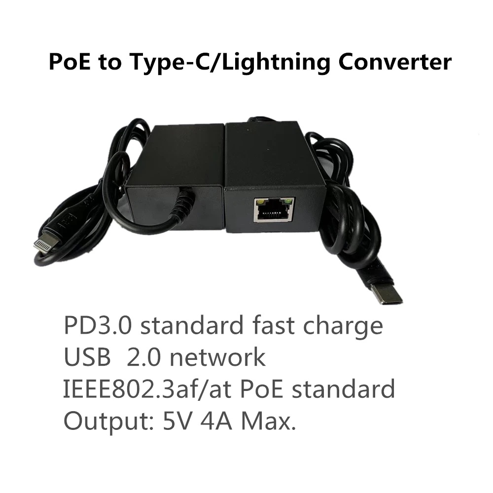 PoE power network card POE to USB Type-C/Lightning converter