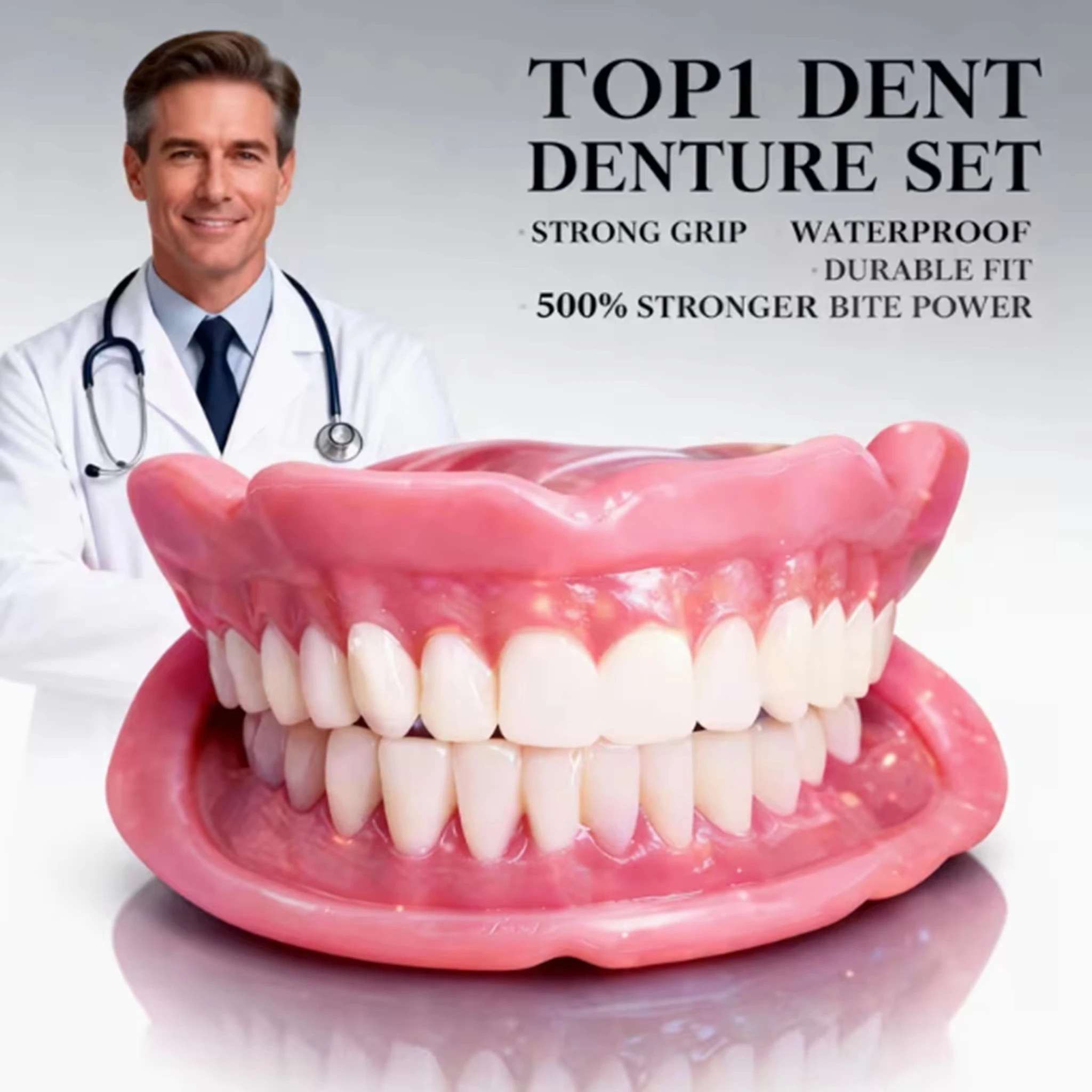 2026 New Handmade Natural Soft Silicone Dentures Realistic Removable Comfort False Teeth For Middle Aged Elderly Daily JJ4005
