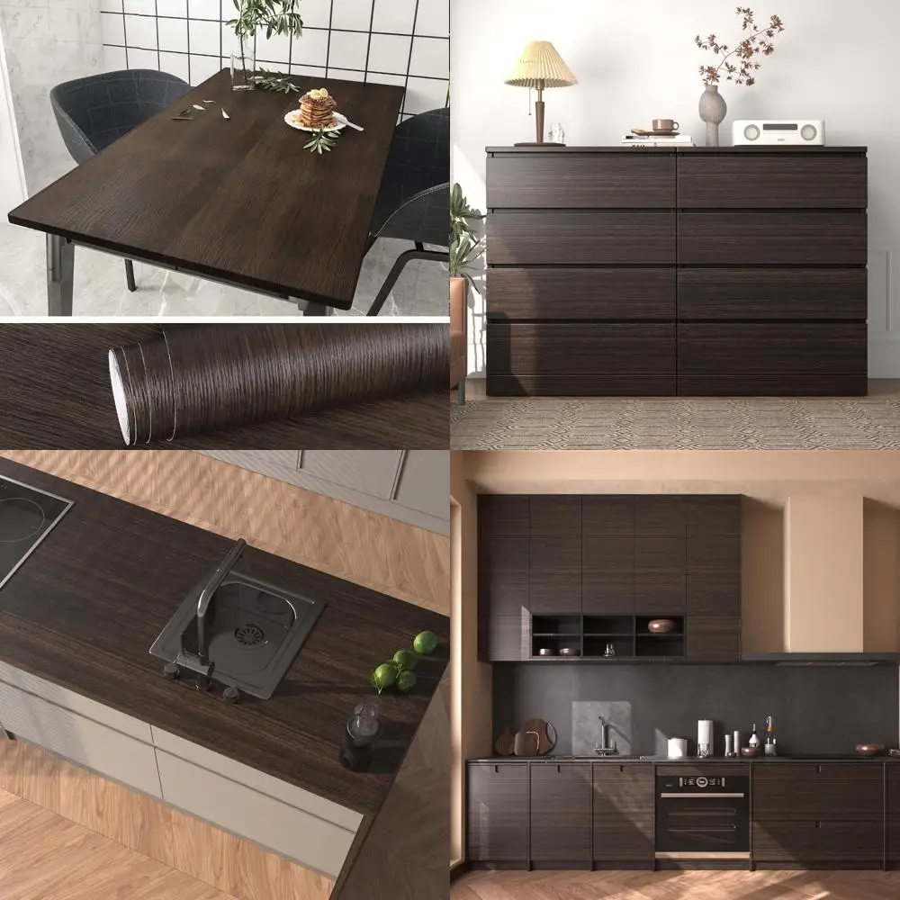 ورق جدران قابل للتقشير واللصق من الخشب الداكن، غطاء كونترتوب مقاوم للماء، 32 × 35.4 للمطبخ، حجم واسع من الخشب المقاوم للماء #1