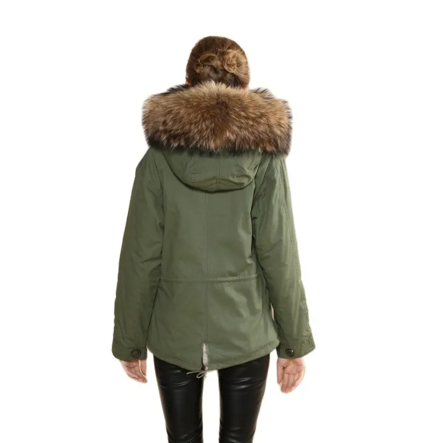 Luxury Natural Color Real Rabbit Fur Parka Winter Women Coat With Raccoon Fur Collar Fashion