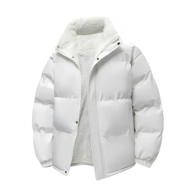 Winter Windproof and Warm Cotton Coat with Stand-Up Collar Design, Thickened Lamb Wool Lining, Elastic Cuffs and Drawstring Hem