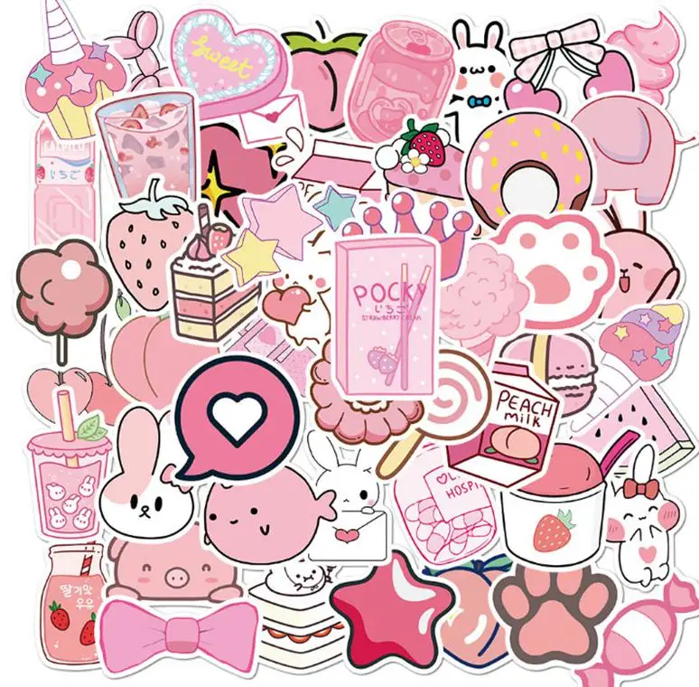 

10/30/50pcs Pink Girl Cartoon Sticker Creative Aesthetic Art Cute Stickers Scrapbook Mobile Phone Laptop Decal Decor Sticker