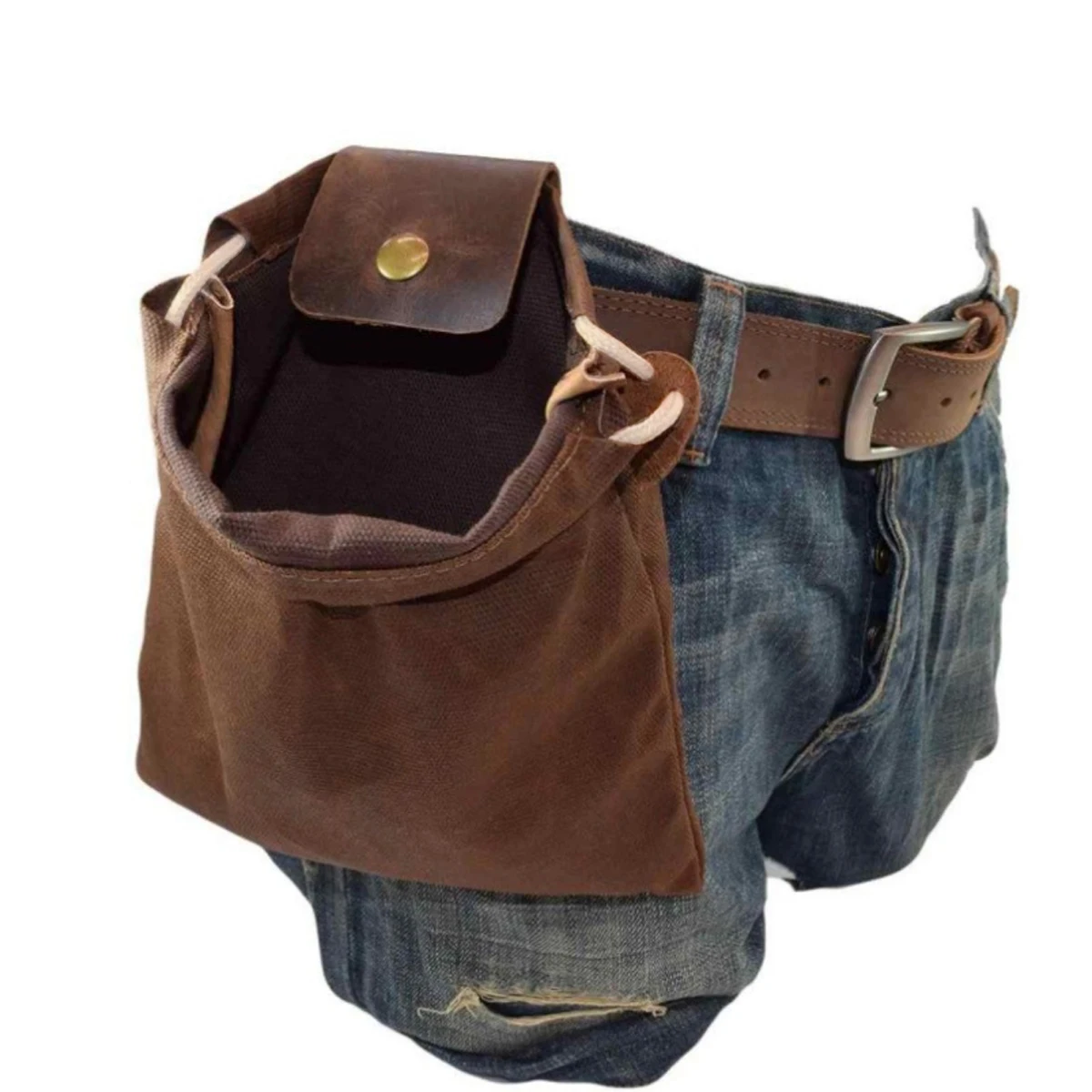 Portable outdoor canvas waist hanging tool bag Folding berry bag Storage Leather camping jungle organizer bag