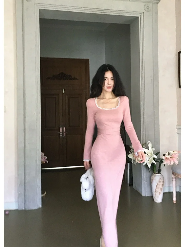 

RoseFang Original Early Autumn Long Sve round Ne Waist-Cinching Dr Dr Wedding Casual Sle Polyester Blend Dr