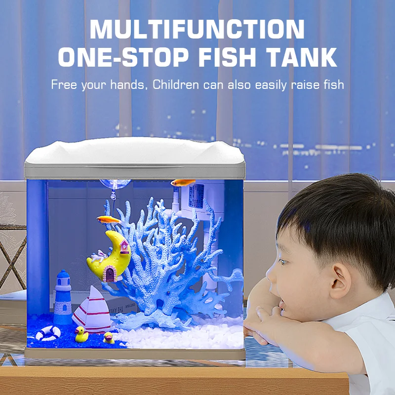

Tabletop Fish Tank Office Bedroom Landscaping Decoration Multifunction Aquarium with Light and Silent Pump Ecological Betta Tank