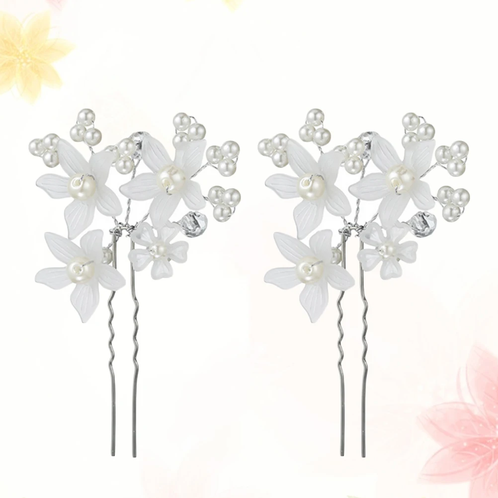 

6pcs White Pearl Hairpins Flowers U-Shaped Clips Hair Stick For Bridal Women Girls Lightweight Elegant Party Wedding Prom
