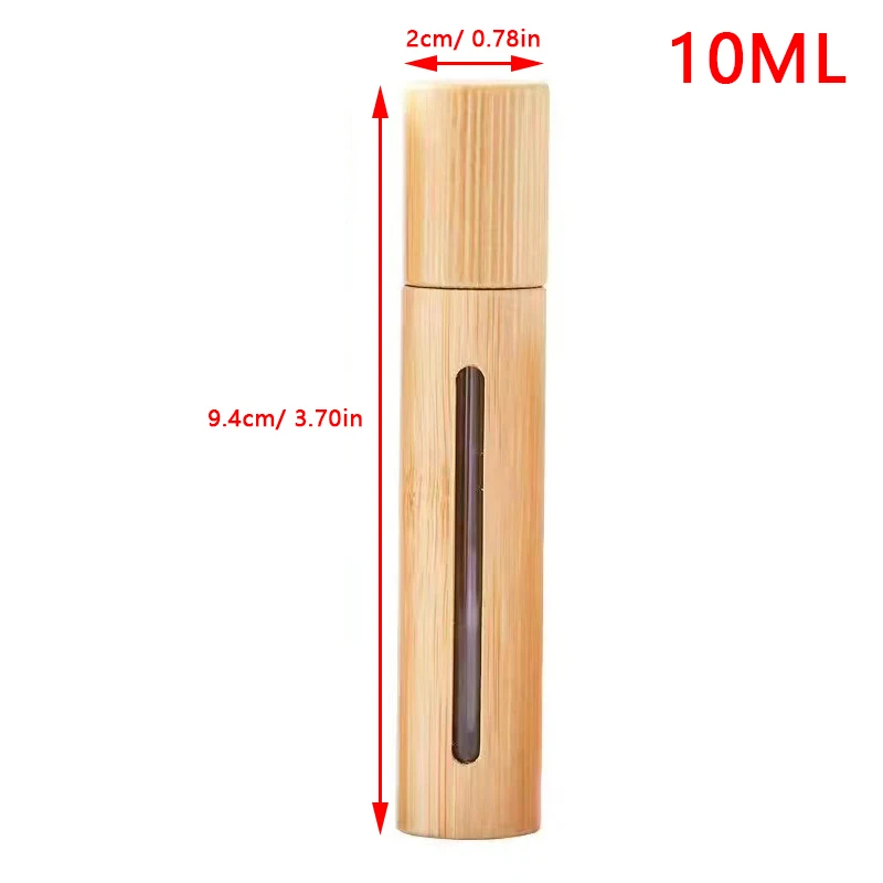 Tubo recargable para brillo labial con aceite esencial, frasco vacío, botella de perfume de vidrio, botella roll-on de bambú, 1 unidad, botella roll-on de madera de 3/5/10ml