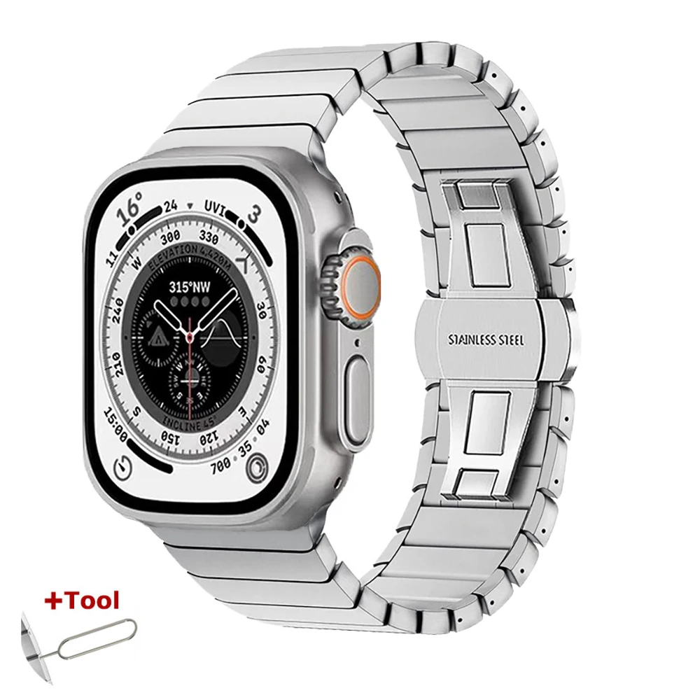 Stainless Steel Strap for Apple Watch Band Ultra 49mm 45mm 41mm 44mm 40mm 42mm 46mm Metal Link Band for iWatch 10 9 8 7 6 5 4 SE