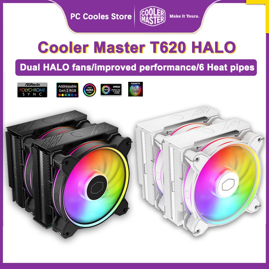 

Cooler Master T620 HALO CPU Cooler Double Tower 6 Heat Pipe Halo 5V 3PIN ARGB Fans Air-Cooled Radiator For LGA1700 1200 115X AM5