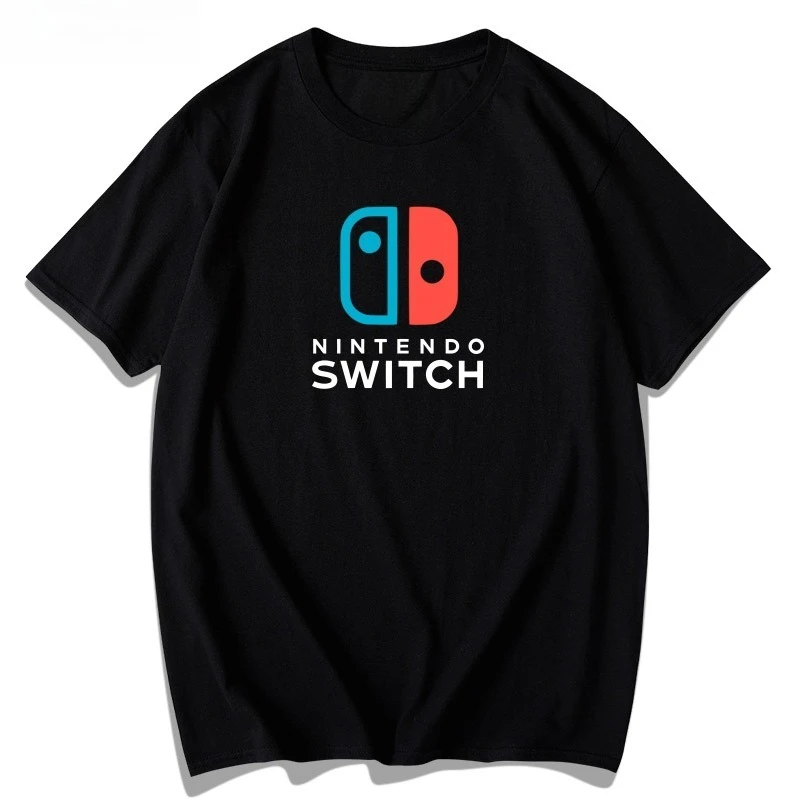 نينتندو سويتش تي شيرت بأكمام قصيرة للرجال والنساء وحدة تحكم لعبة محمولة على الملابس القطن الخالص نصف كم عادية شعبية