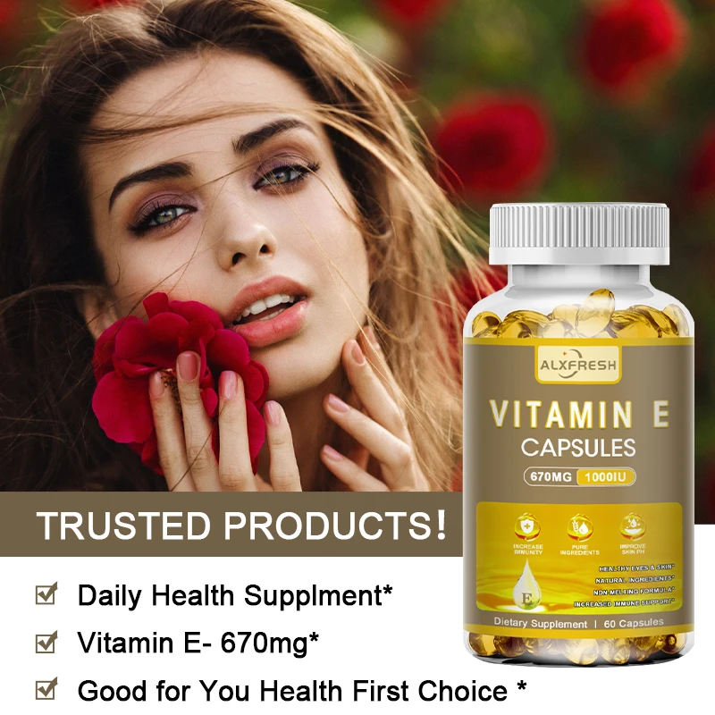 

Alxfresh Vitamin E 670 mg (1000 IU) Dietary Supplement- Natural Antioxidant, Skin & Immune System Support - Gluten /Soy Free