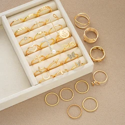 30pcs/Set Fashion Cross Love Rhinestone Ring Simple Wave Metal Circle Hollow Geometric Rings For Women Trendy Jewelry Gifts 2024