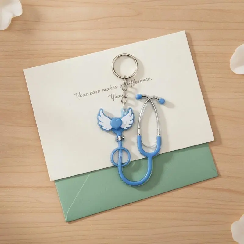 Acrylic 2D Stethoscope Keychain Waterproof Cute Design for Nurses Doctors Bag Hanging Decor Accessory