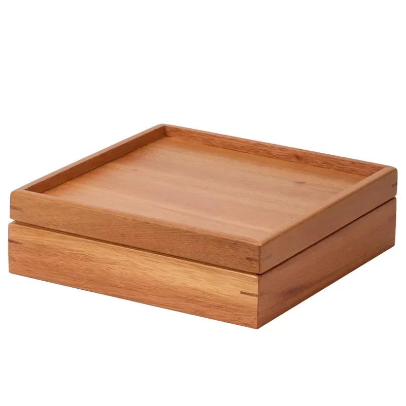 Chinese Bamboo Square Food Tray Solid Wood Tea Set Tray Home Breakfast Tray Cake Tray Flower Pot Bonsai Gardening Holder