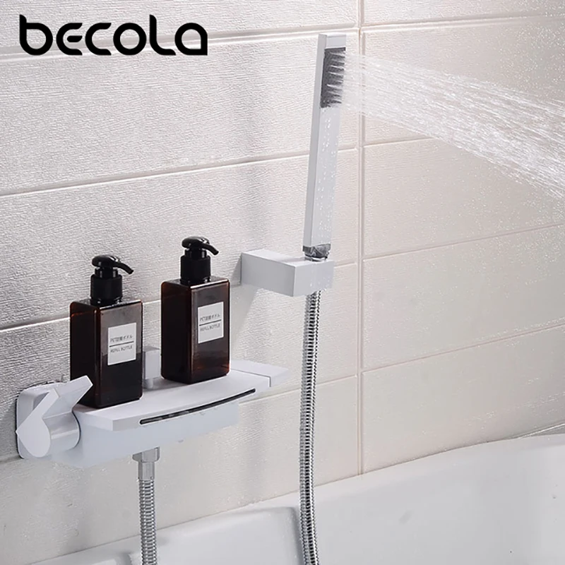 BECOLA Black Waterfall Bathtub Shower Faucets ducha robinet baignoire Hot and Cold Wall Mount Shower Faucet Set Mixer Tap Faucet
