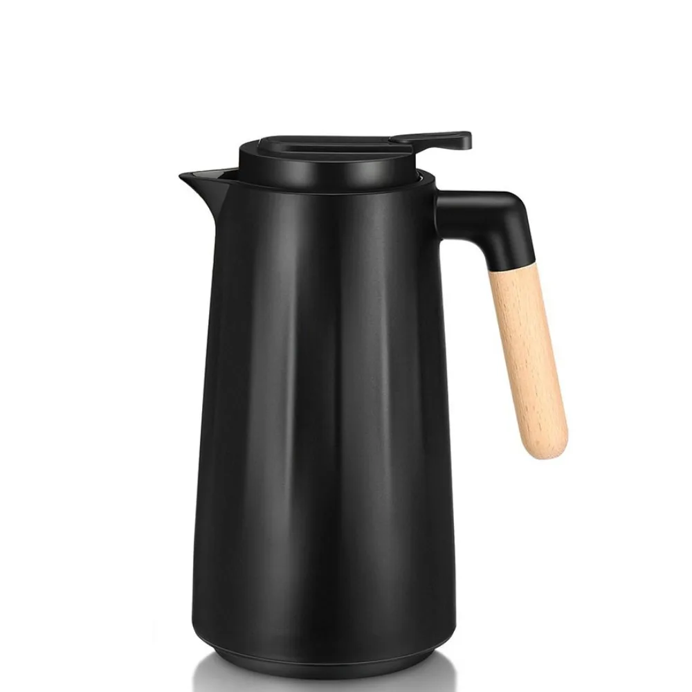 

Thermal Coffee Carafe Vacuum Insulated Coffee Server Double Wall Glass Liner with Wood Handle Hot Cold Coffee Pot for Home Bar