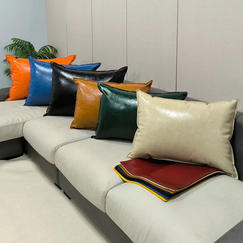 Large Cushion Cover Oil wax PU leather Waterproof Headboard Backrest Pillowcase Living Room Pillow Cover Protector 60/70/80CM