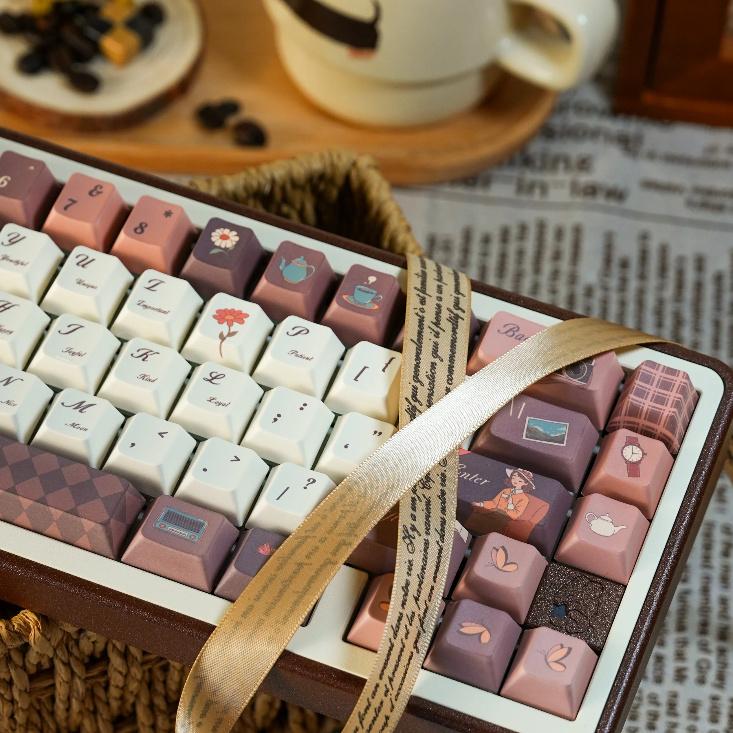 

Классические ретро колпачки для клавиш с тематикой послеобеденного времени, оригинальная высота, механические колпачки для клавиатуры из ПБТ, 61/68/75