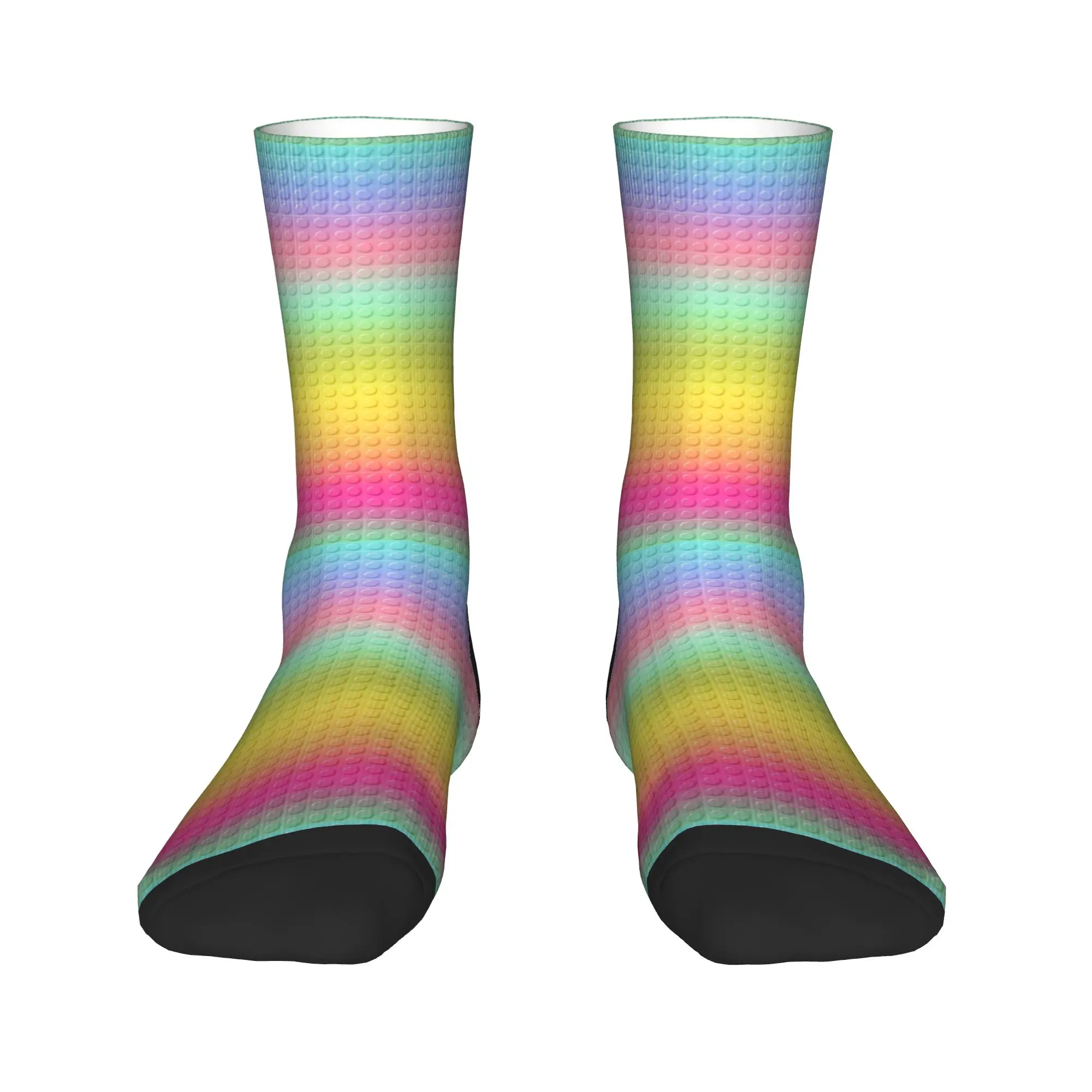 Rainbow Gradient Building Blocks Pattern Socks Winter  Stockings Casual Men Warm Soft Socks Design Cycling Anti-Slip Socks
