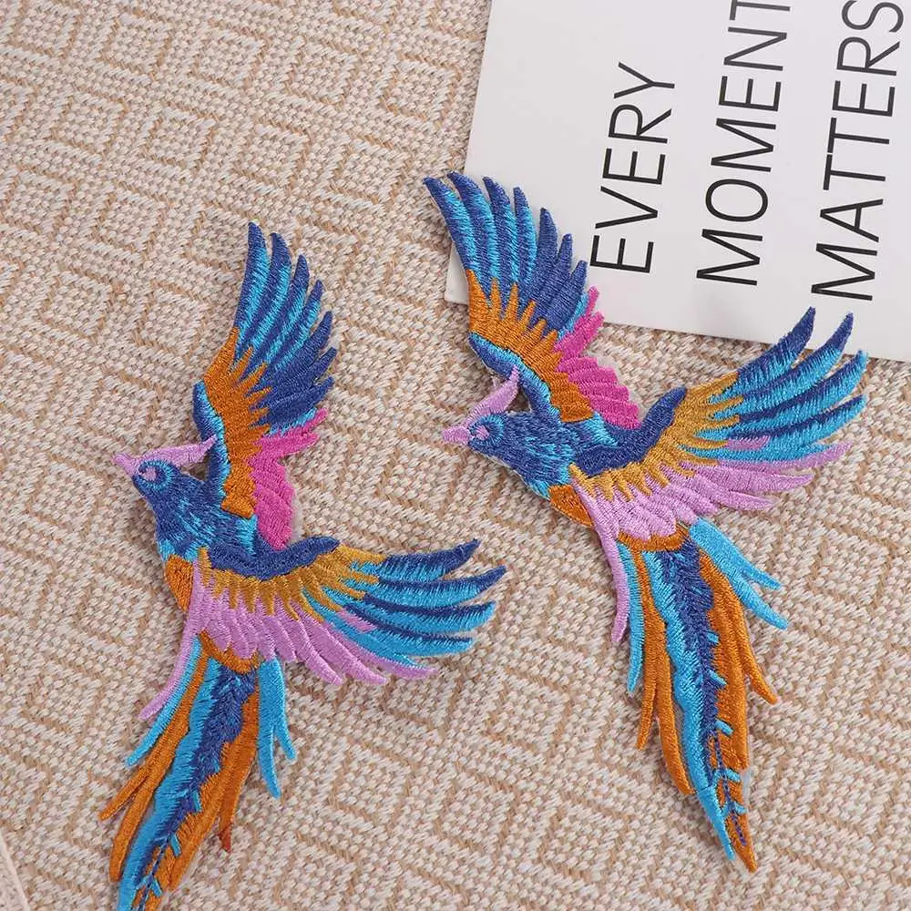 1 pair Phoenix Bird Embroidered Applique Iron on Exquisite Cloth Patches DIY Self-adhesive Clothes Sticker Bag Decoration